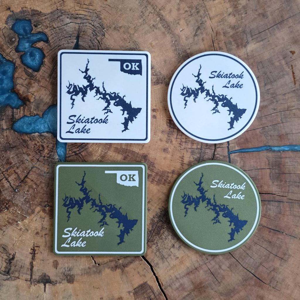 Oklahoma Lake Coasters | Set of 4 | Square or Round | Green or White | Cork Backing